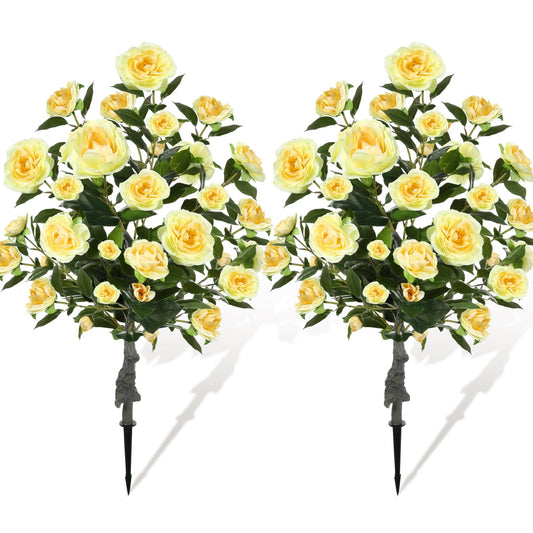 Lunmon 2 Pack 36" Artificial Camellia Tree Plants 3ft Faux Camellia Flower with Spike UV Resistant Fake Floral Blooming Bush for Indoor Outdoor Wedding Front Door Porch Garden Backyard Garden(Yellow)