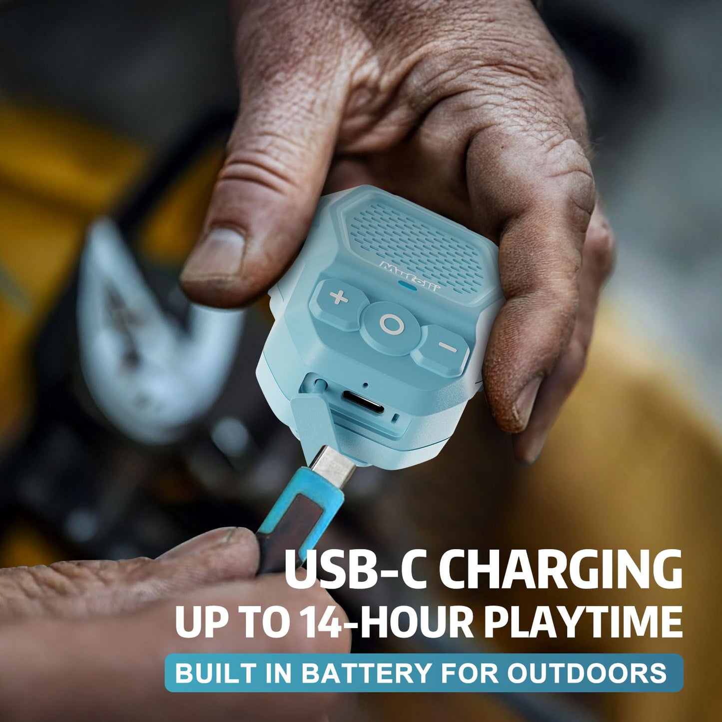 Mufoli Wearable Bluetooth Speaker, Wireless Portable Speakers, Waterproof Jobsite Speaker Up to 14 Hours Playtime, Clip Speaker Built-in Mic for Hands-Free Music/Calls, for Outdoors (Blue)