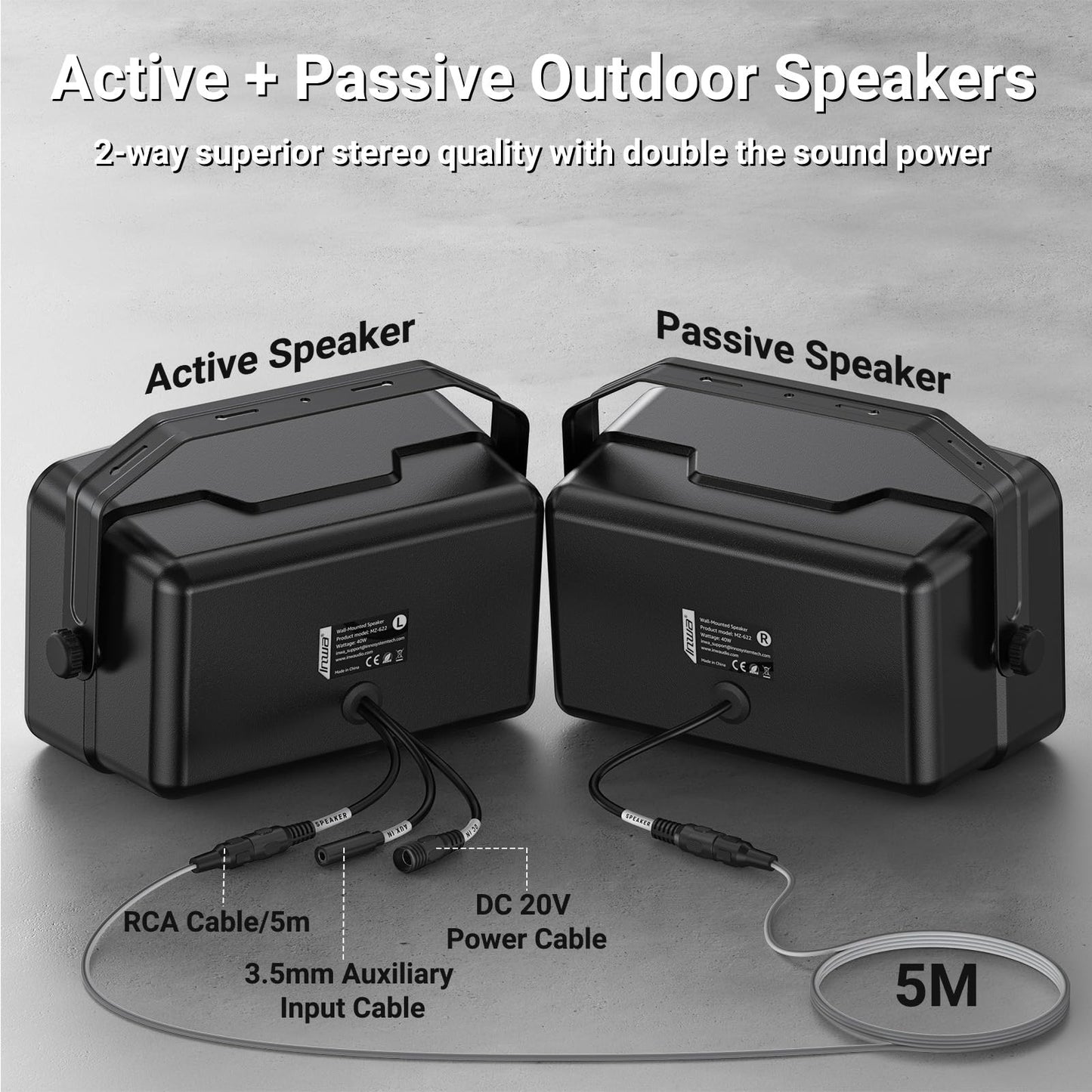 Inwa Outdoor Bluetooth Speakers, 400W Active Passive Wall Mount Speaker, Waterproof Wireless Indoor/Outdoor Stereo Sound Set W/Aux in, Sound System for Patio/Porch/Gazebo/Garage(Pair, Ivory Black)