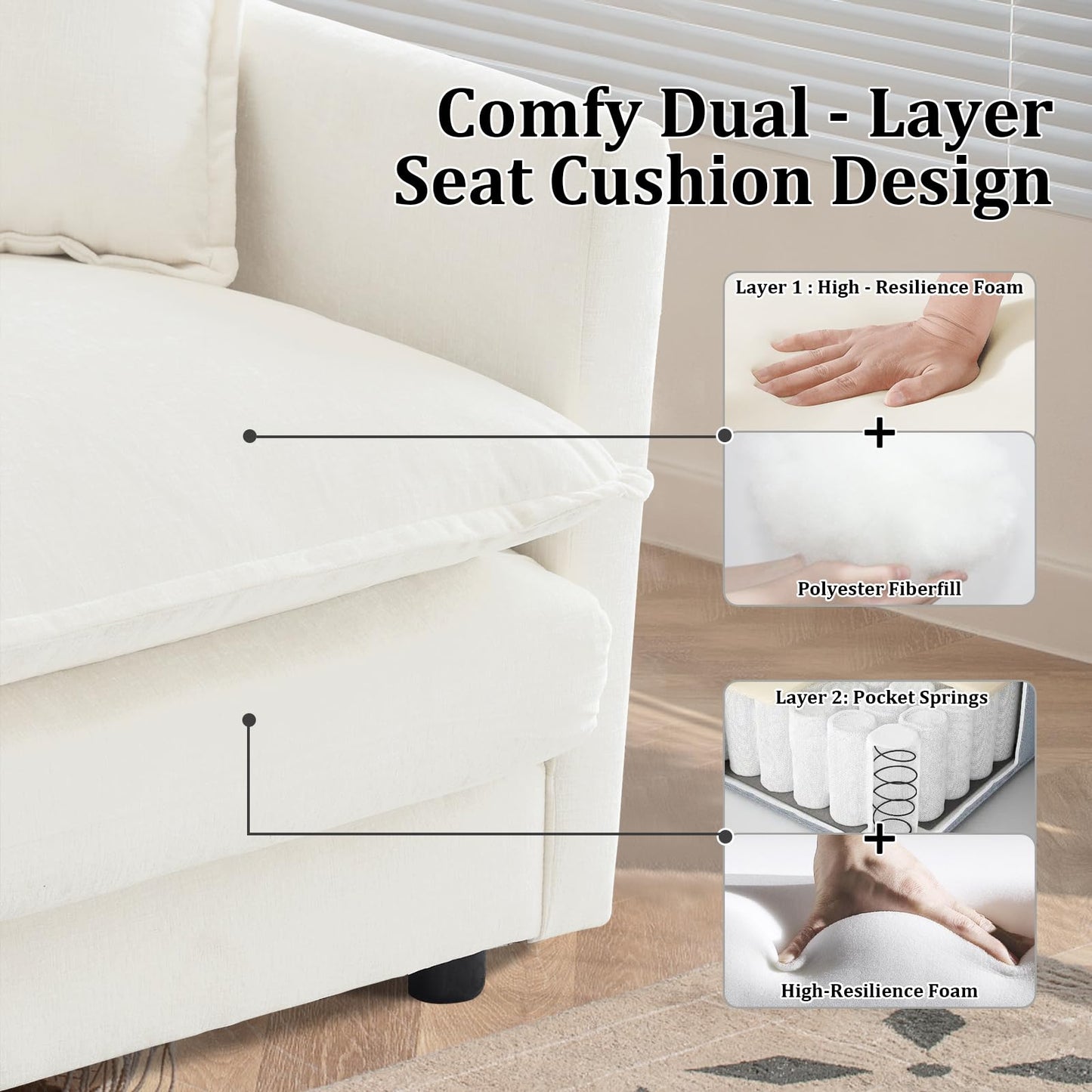 Nicbex Oversized Chaise Lounge Chair Indoor, Chenille Upholstery Cloud Sectional Sofa, Minimalist Modular Sleeper Couch Bed Including Single Club Armchair & Ottoman for Liviing Room Apartment Office