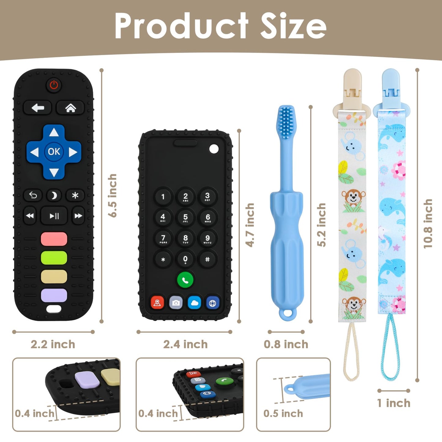 ZOEDO Baby Teething Toys, Remote Control Shape Teething Toys, Cell Phone Teether for Babies, Toy Chew for Babies 3-24 Months, BPA Free & Refrigerator Safe