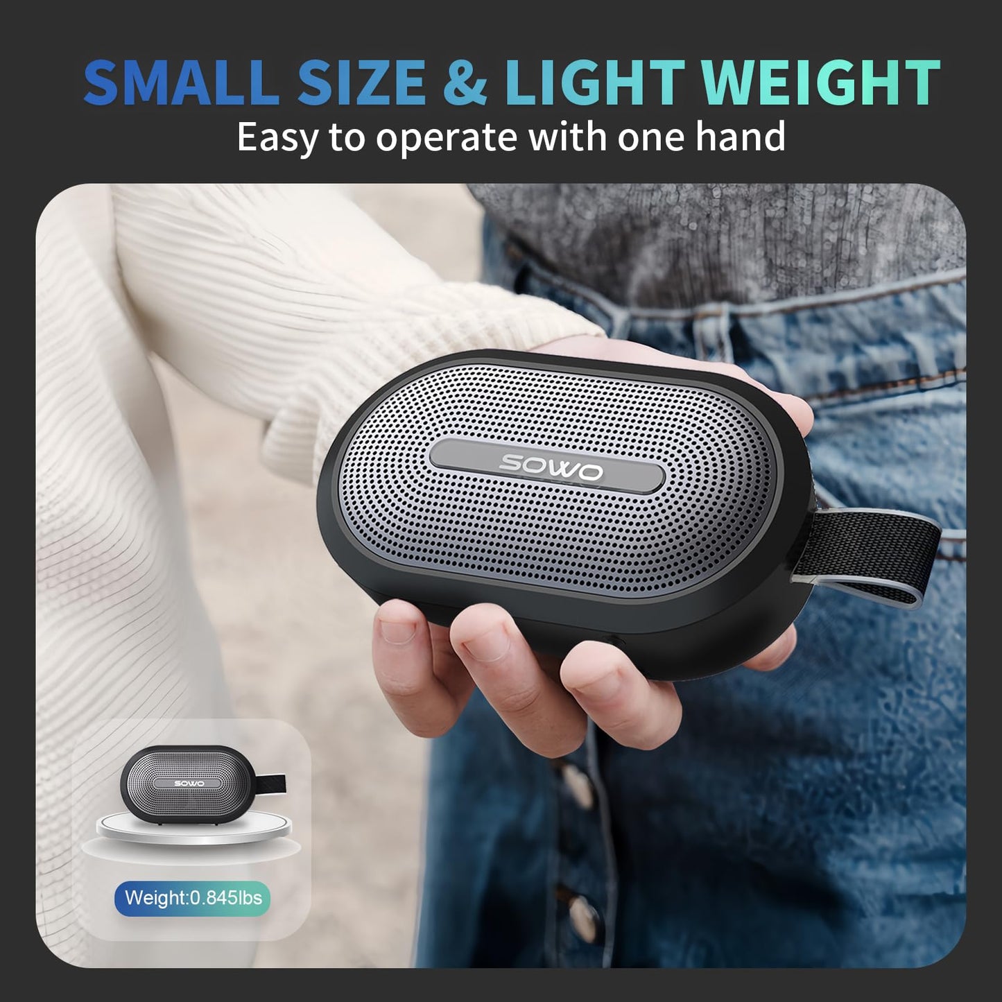 SOWO Wireless Portable Small Speaker, Ultra Magnetic Bluetooth Speaker for Golf Cart, Coverless IP67 Waterproof, 24 H Playtime, Pro Sound, Clip On Design for Outdoor, Indoor - Black