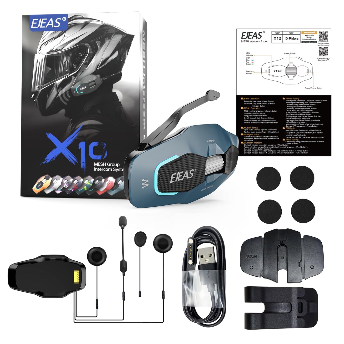 SolaMr X10 Motorcycle Helmet Bluetooth Headset Speakers Headphone, Ski Helmet Intercom Integrated Mesh Communication System Support 10 Riders with Bluetooth 5.1, Noise Cancellation, Music Share, Green