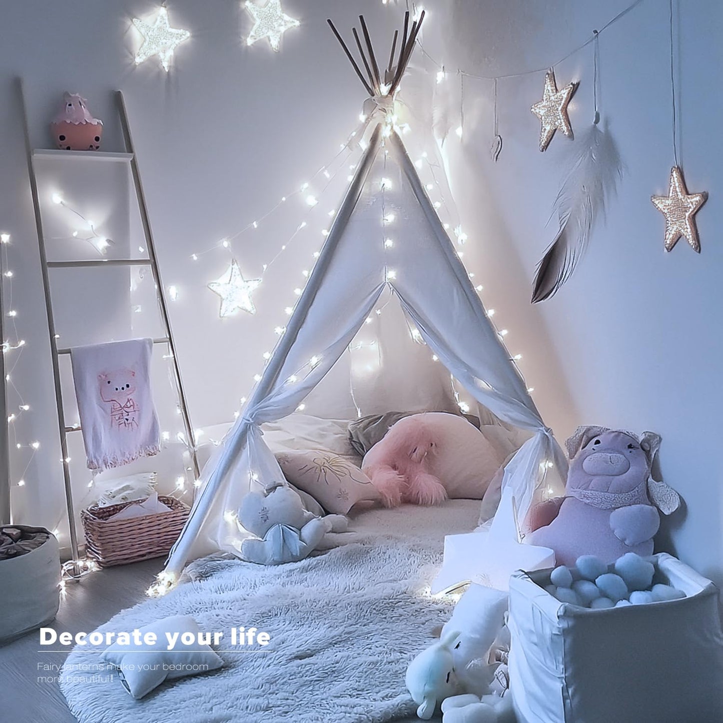 JMEXSUSS 4 Pack 50 LED White Fairy Lights Battery Operated - 16.1ft Mini Christmas Twinkle Lights Indoor Outdoor Waterproof for Garden Patio Party Wedding Birthday Holiday Decorations