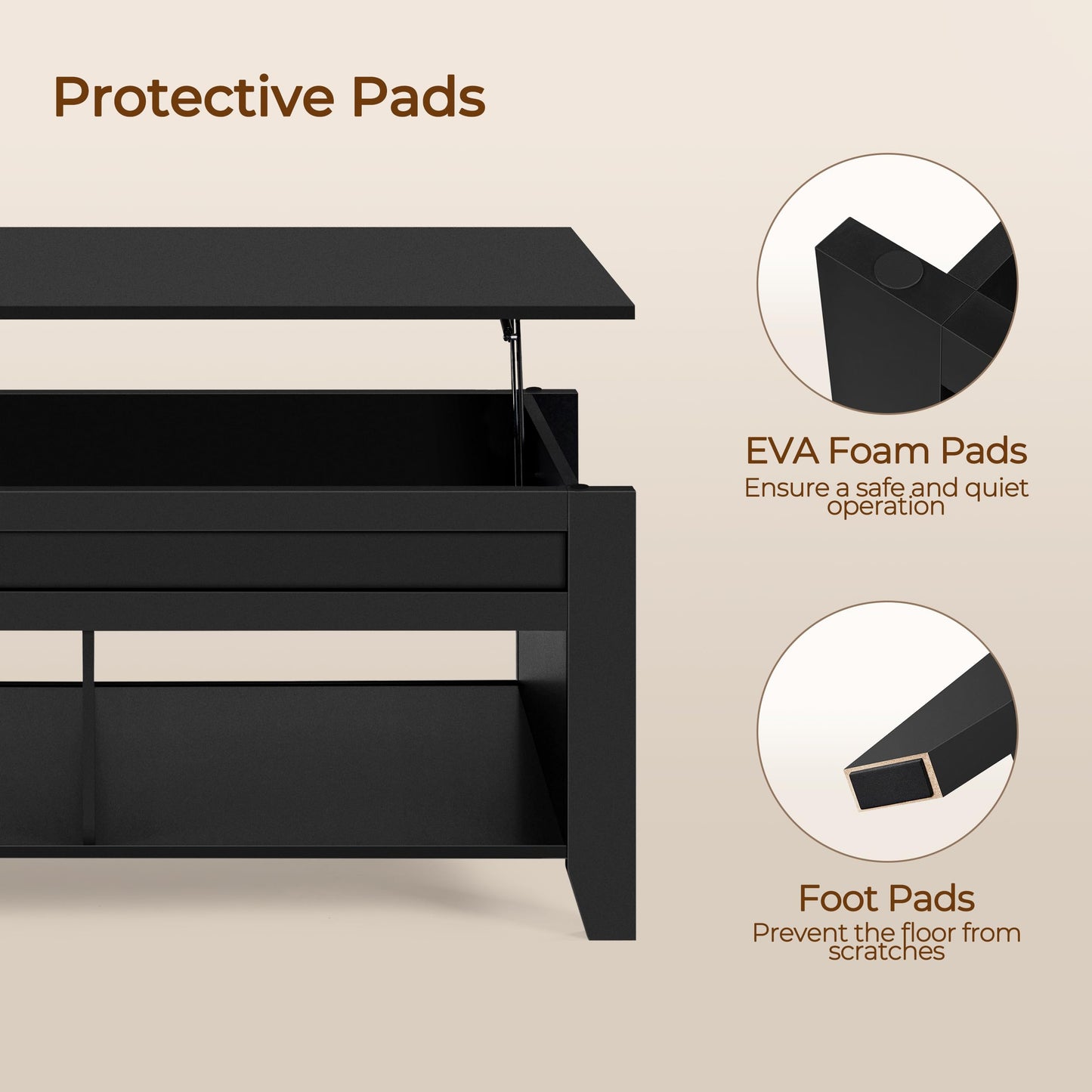 Yaheetech Black Coffee Table, Lift Top Coffee Tables with Hidden Storage Compartment & Open Shelf, Lift Tabletop Pop-Up for Living Room Reception, 47.5inch L