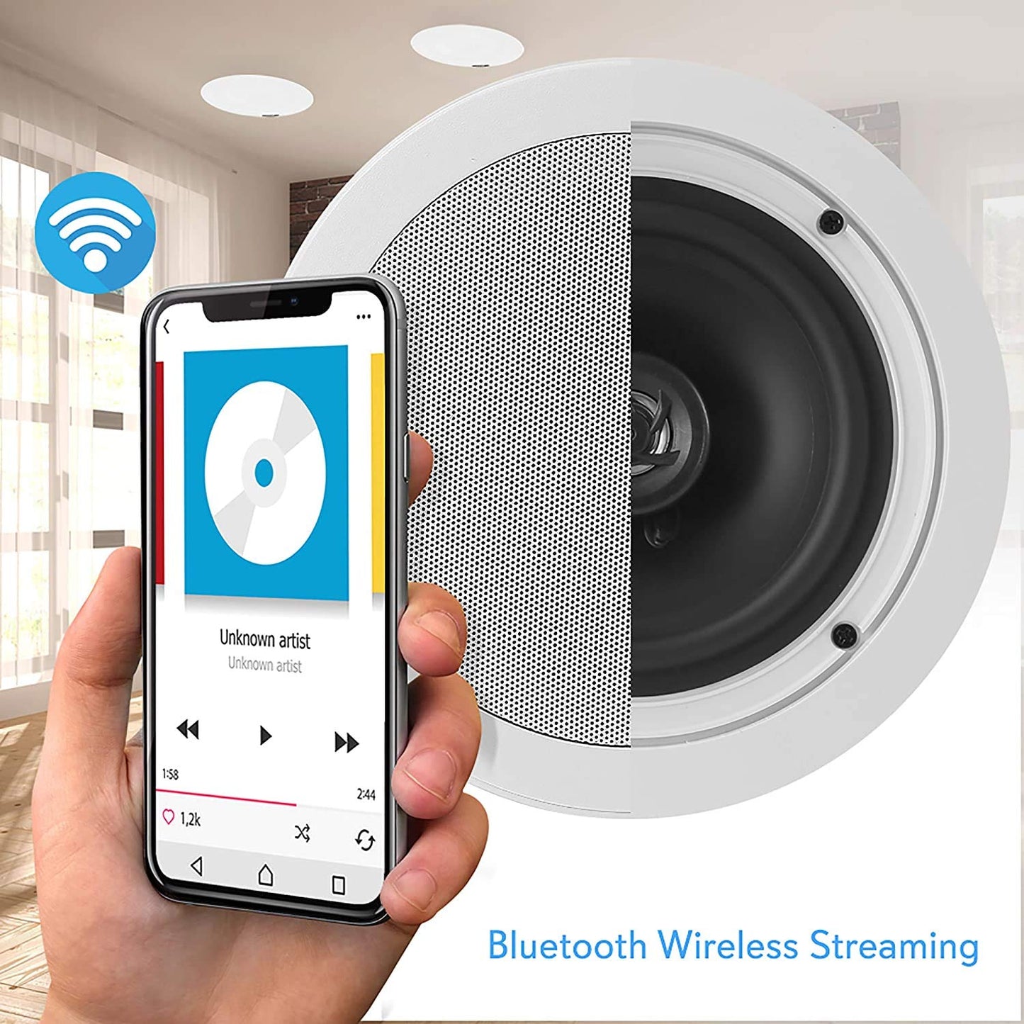 Pyle 5.25” Pair Bluetooth Flush Mount In-wall In-ceiling 2-Way Speaker System Quick Connections Changeable Round/Square Grill Polypropylene Cone & Polymer Tweeter Stereo Sound 150 Watt (PDICBT552RD)