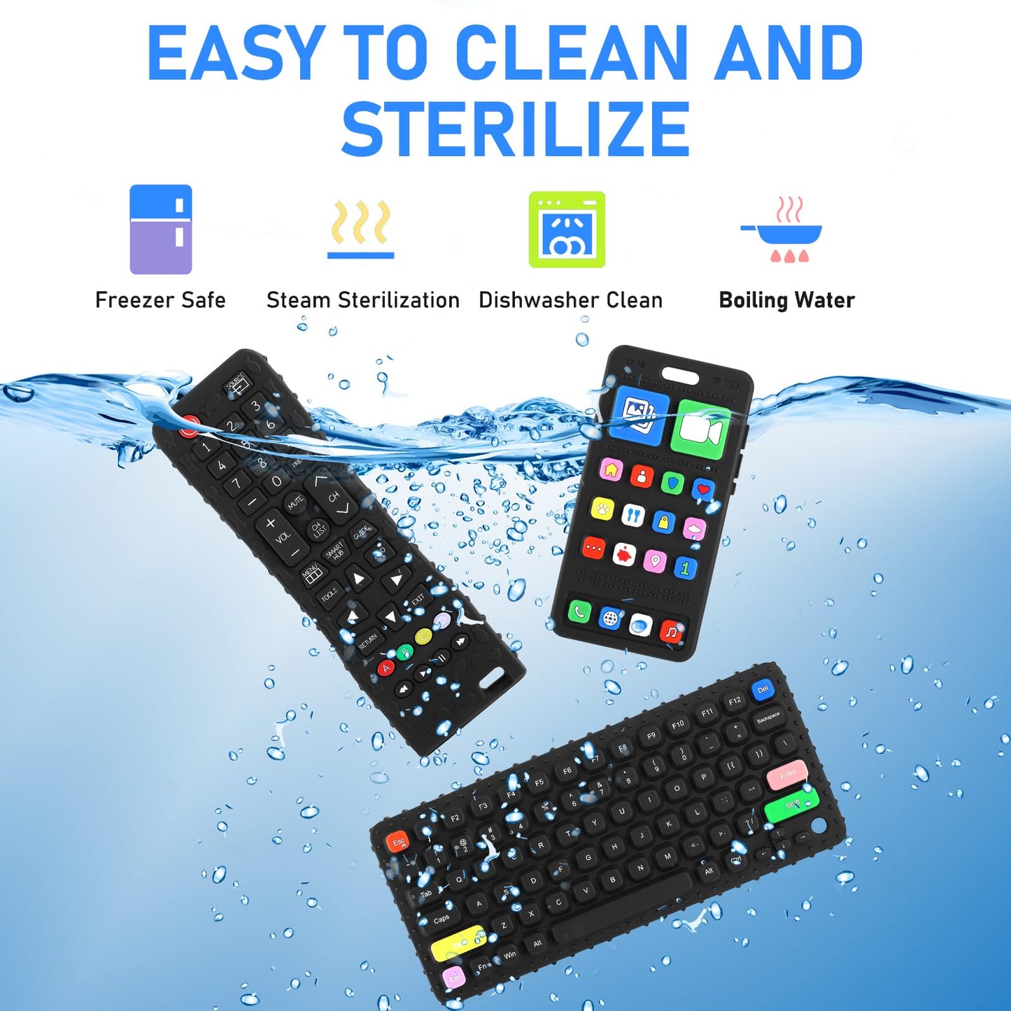 Teething Toys for Baby 3 6 12 18 Months, Realistic Mobile Phone Baby Teether Toys, Baby's Chew Toys, Food Grade Silicone Teething Toys for Infants, BPA Free, for Babies Gum Relief