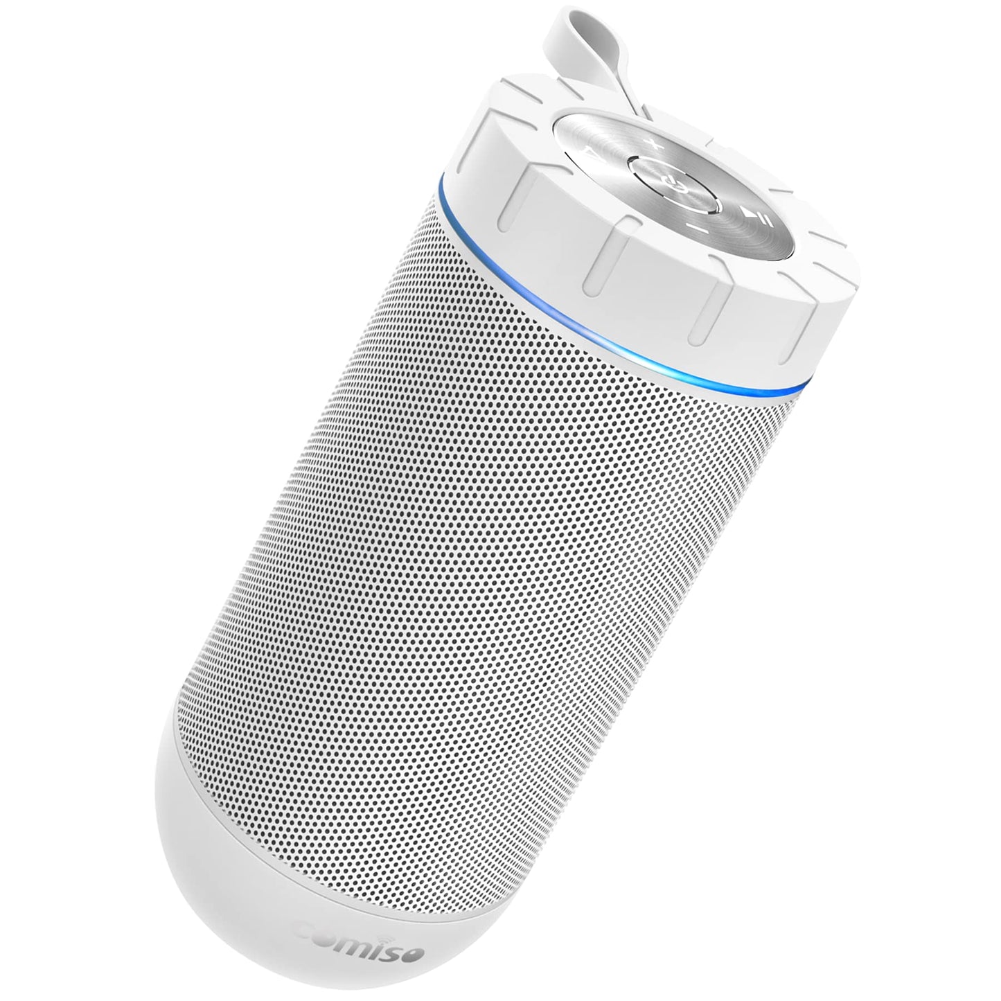 comiso X26 Bluetooth Speaker, IPX4 Waterproof Speakers 360° HD Surround Sound with Punchy Bass, Wireless Dual Pairing, 24H Playtime, Portable Speaker for Shower, Home, Outdoor, Camping, Beach-White