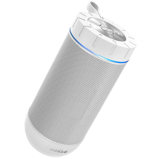 comiso X26 Bluetooth Speaker, IPX4 Waterproof Speakers 360° HD Surround Sound with Punchy Bass, Wireless Dual Pairing, 24H Playtime, Portable Speaker for Shower, Home, Outdoor, Camping, Beach-White