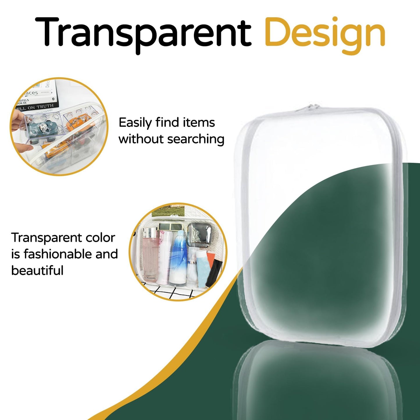 3PCS Zippered Transparent Cases for Snacks,Portable Waterproof Cosmetic Bag with Zipper,Clear Hard Shell Zipper Case for Cosmetic Storage, Putting Snacks, Pencil Case (3PCS-M)