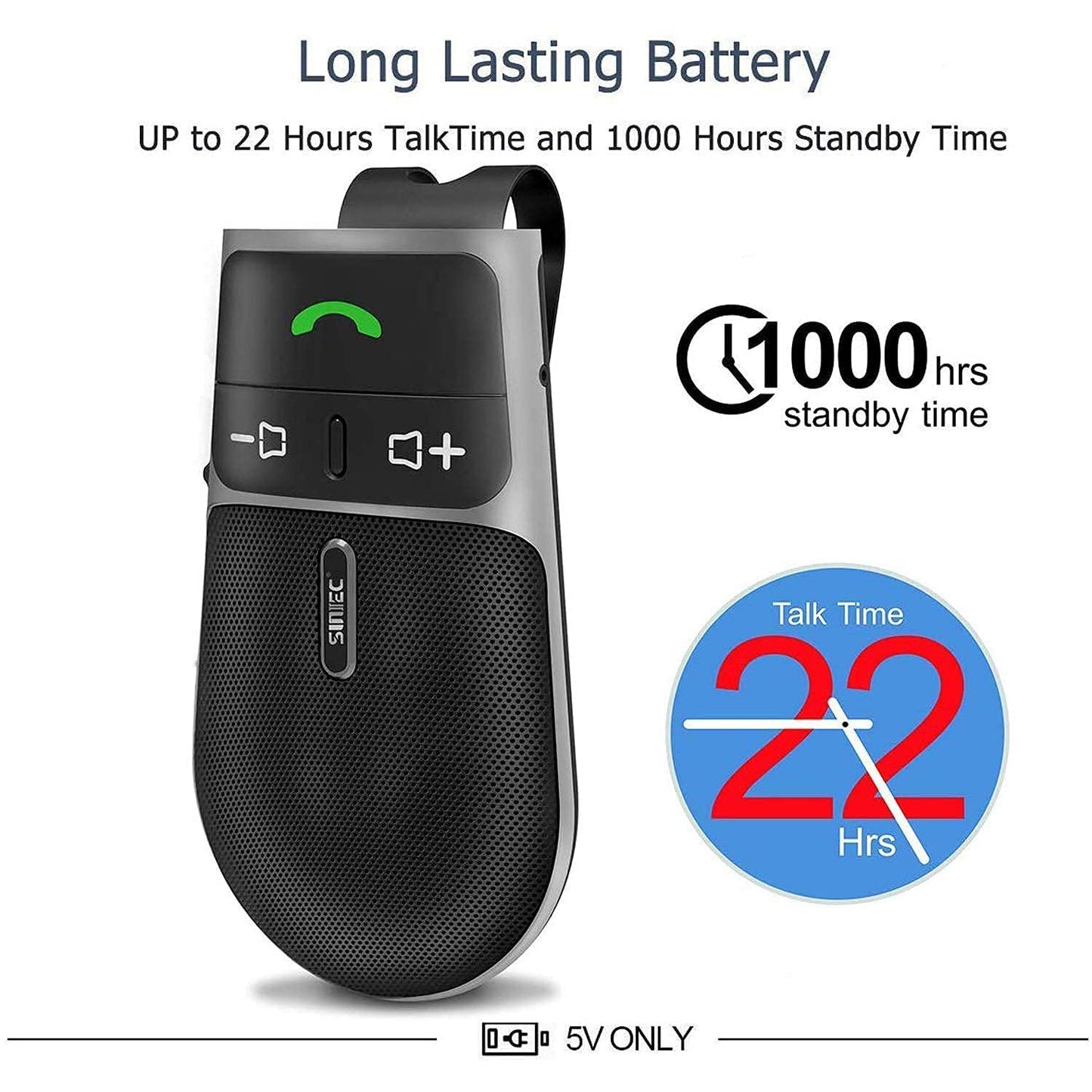 Bluetooth Phone Speaker for Car, SUNITEC Hands Free Bluetooth Car Speaker for Cell Phone, Support Siri Google Voice Assistant, AUTO Power ON Off, Speakerphone with Visor Clip