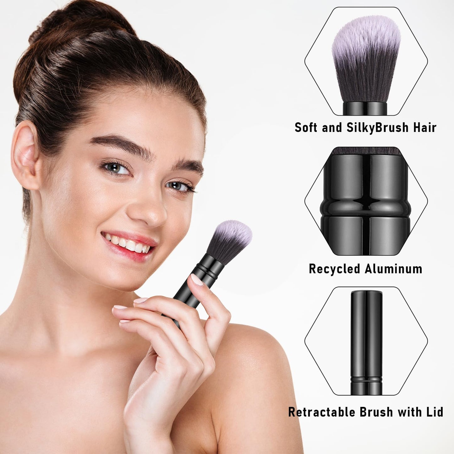 BOHUIZ 2 Pack Retractable Makeup Brush, Travel Kabuki Foundation Brush Face Blush Brushes for Blending Liquid Blush Sunscreen Bronzer Buffing Flawless Cosmetics