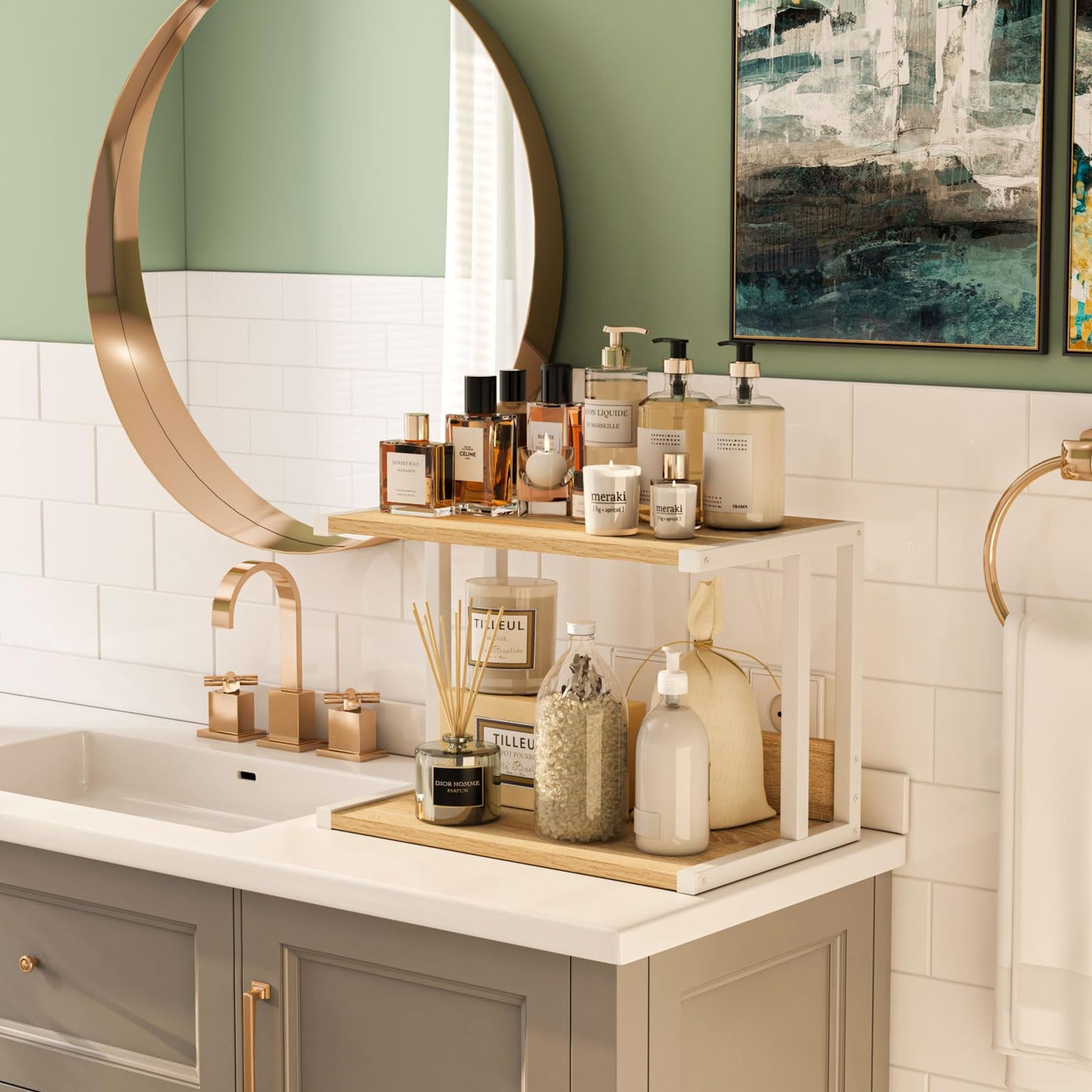 IBUYKE Under Desk Printer Stand,2 Tier Printer Cart for Printer,Mobile Home Desktop Organizer Shelf with 4 Wheels,for Printer, Fax, Home Office Use，Rustic Brown UTLJ007R