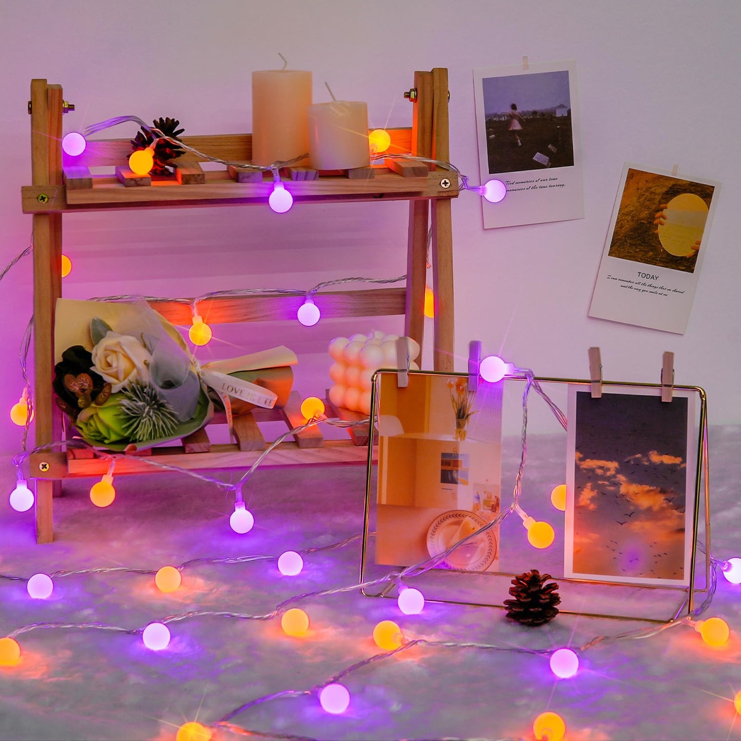 JMEXSUSS 100 LED Orange and Purple String Lights Indoor, Connectable Globe String Lights Plug in with Remote, 33ft 8 Modes Christmas Fairy Lights Outdoor for Bedroom Room Party Carnival Decorations