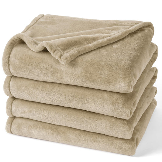 PHF Ultra Soft Fleece Blanket Queen Size, No Shed No Pilling Luxury Plush Cozy 300GSM Lightweight Blanket for Bed, Couch, Chair, Sofa Suitable for All Season, 90" x 90", Khaki