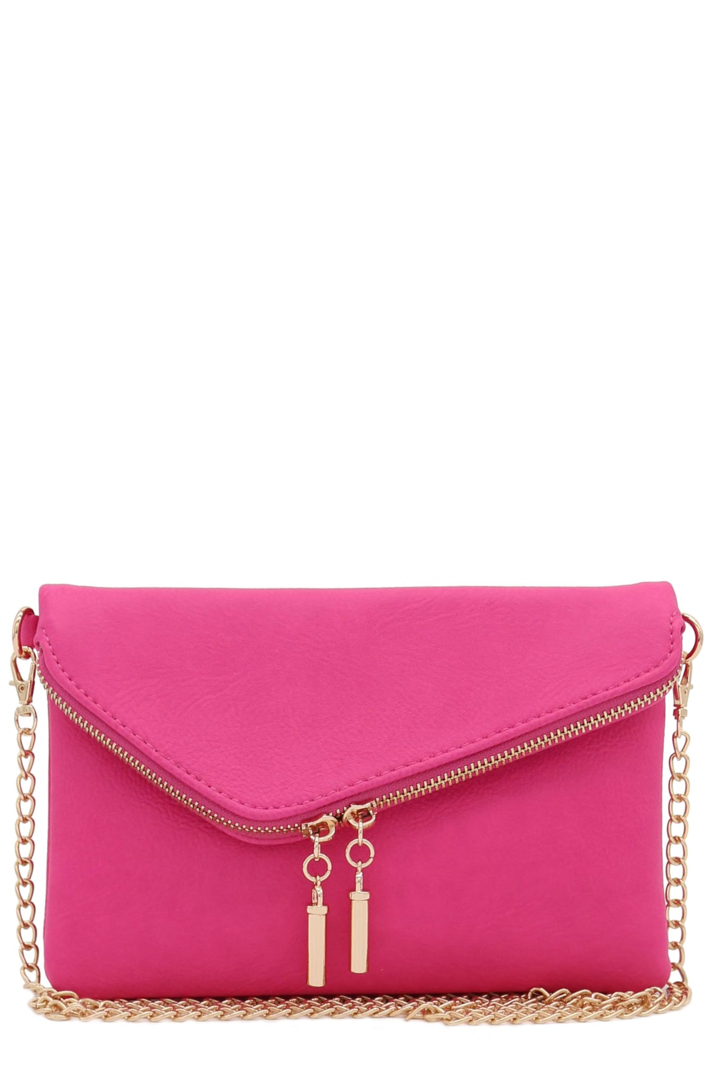FashionPuzzle Envelope Wristlet Clutch Crossbody Bag with Chain Strap (Fuchsia)