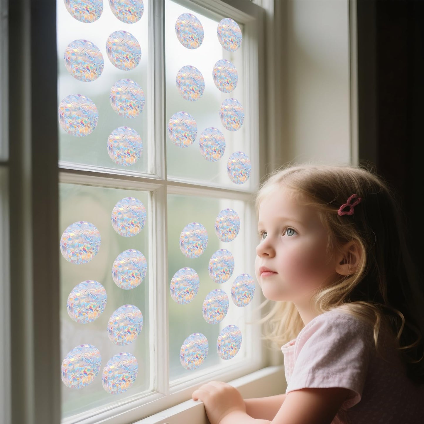 90 Pcs Circle Window Decals to Prevent Bird Strikes - Anti-Collision Window Stickers for Birds, Rainbow Vinyl Suncatcher Stickers, Reusable Static Clings for Bird Window Deterrent, No Glue Needed