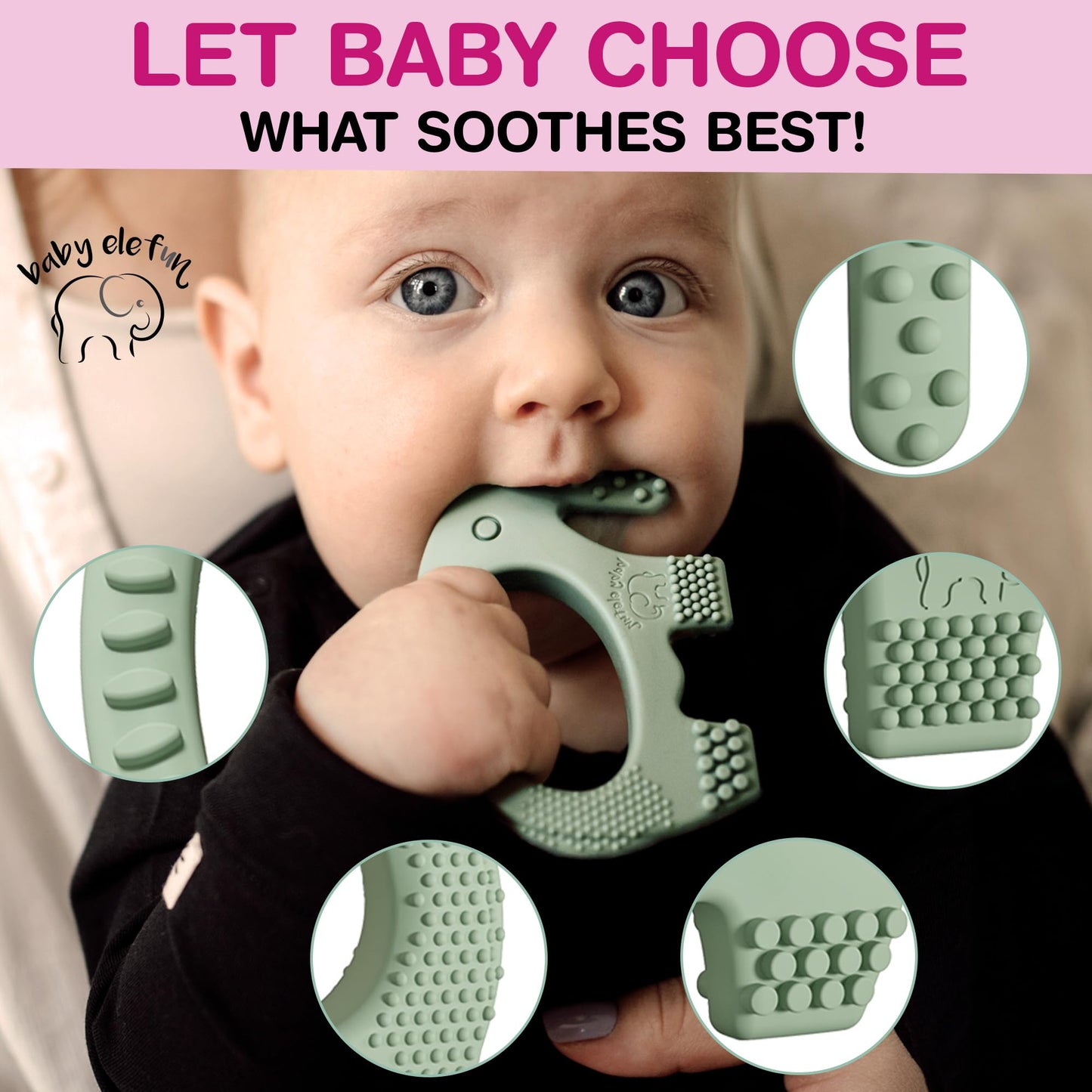 Teething Toys for Babies Age 0 to 6 Months - Baby Elefun 5X Pain Relief Smart Teether - Zero Developmental Delay Silicone Baby Teething Toy Ring - Cute Infant Shower Gift Chew Toy for Babies