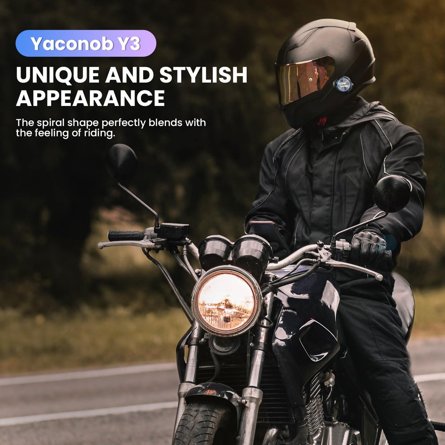 Yaconob Y3 Helmet Bluetooth Headset (More Suitable for Couples), Auto Answer Phone, Intercom, Music, Intercom, Active Noise Cancellation, Waterproof (1 Pack)