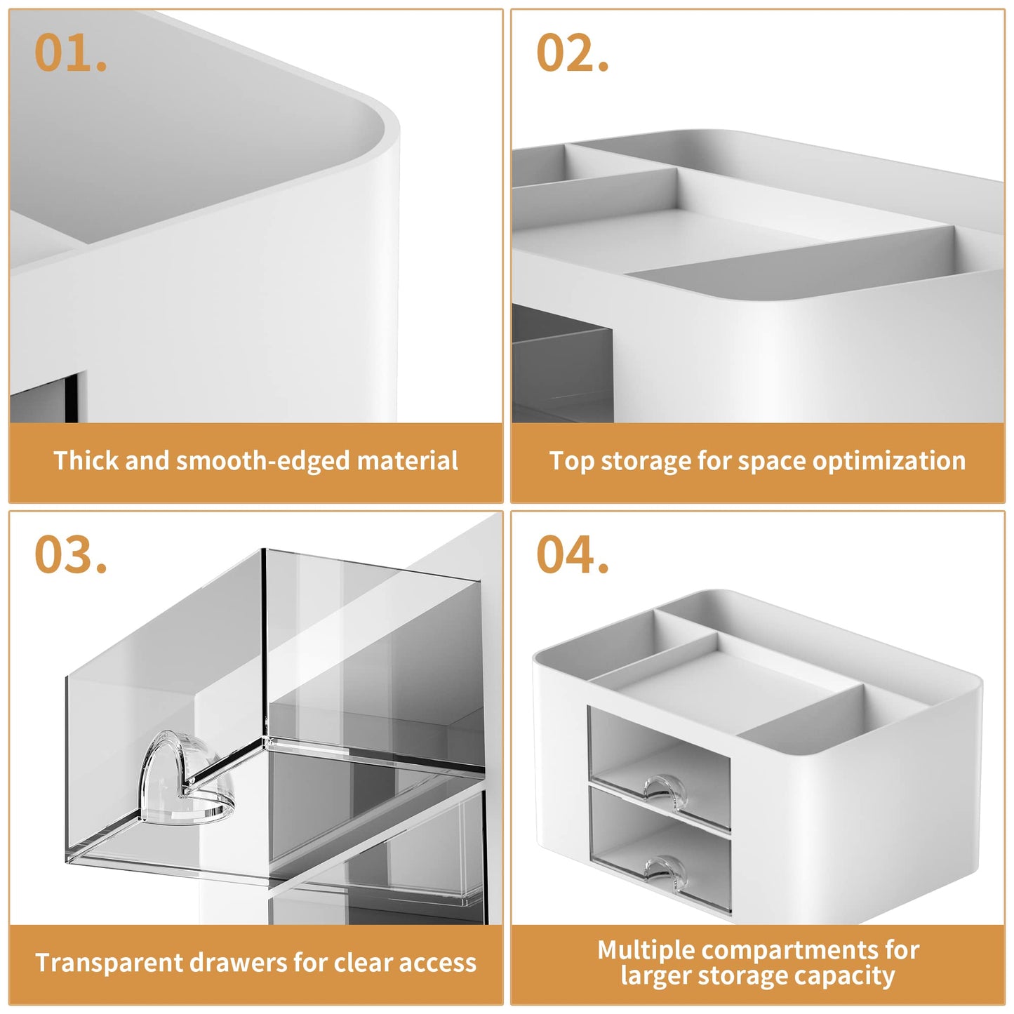 Marbrasse Pen Organizer with 2 Drawer, Multi-Functional Pencil Holder for Desk, Desk Organizers and Accessories with 5 Compartments + Drawer for Office Art Supplies (White)