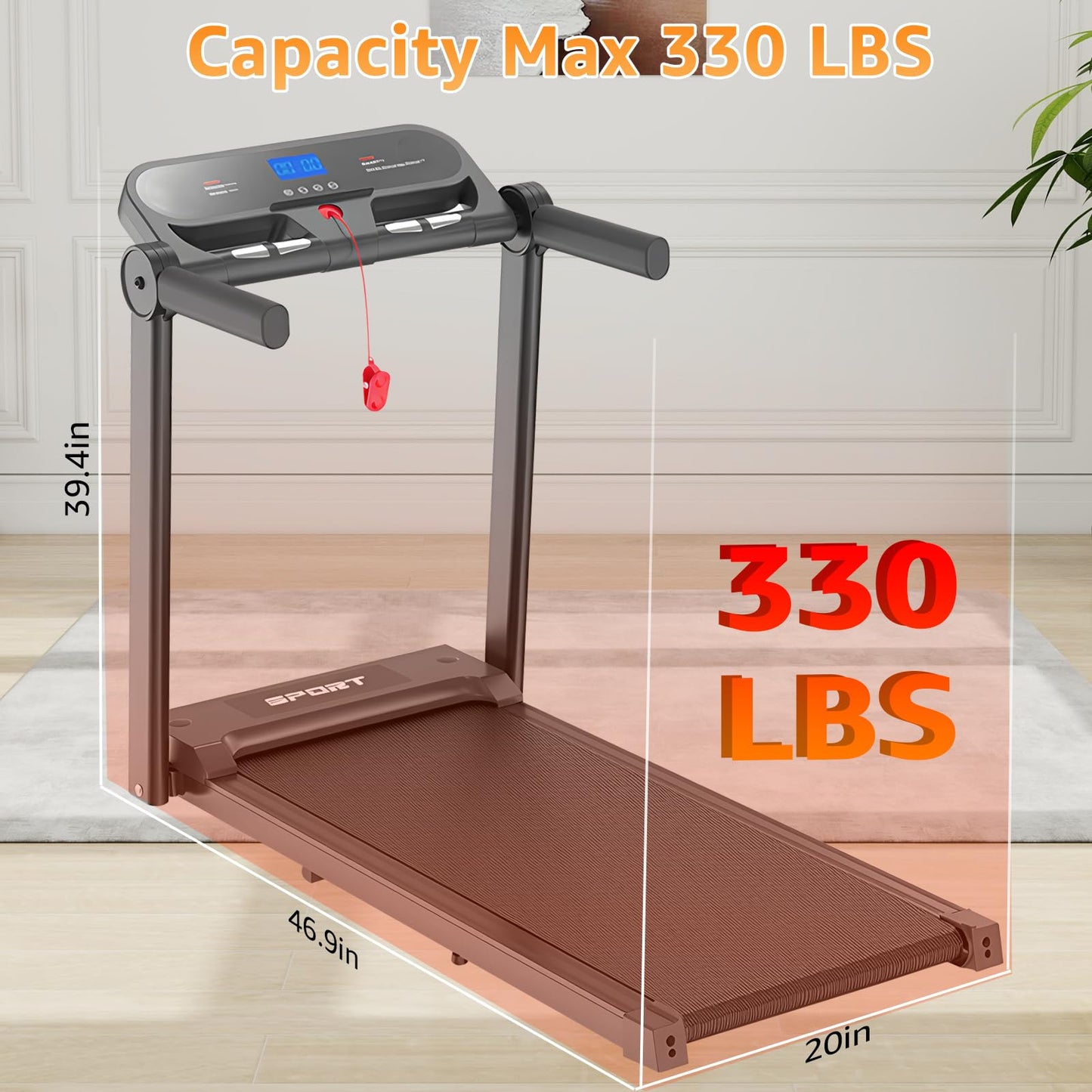 PRIJESSE Foldable Walking pad with Handle bar - Compact Electric Treadmill for Home use, Portable mini Treadmills with 265 Lbs Weight Capacity, 3.0HP Quiet Walking Treadmills Digital Display
