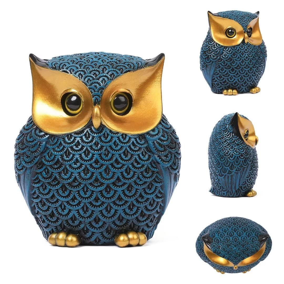 Artpaul Owl Figurines Home Decor Accents Small Décor Items for Shelf Decorations for Living Room Office, Gifts for Owl Lover (Blue)