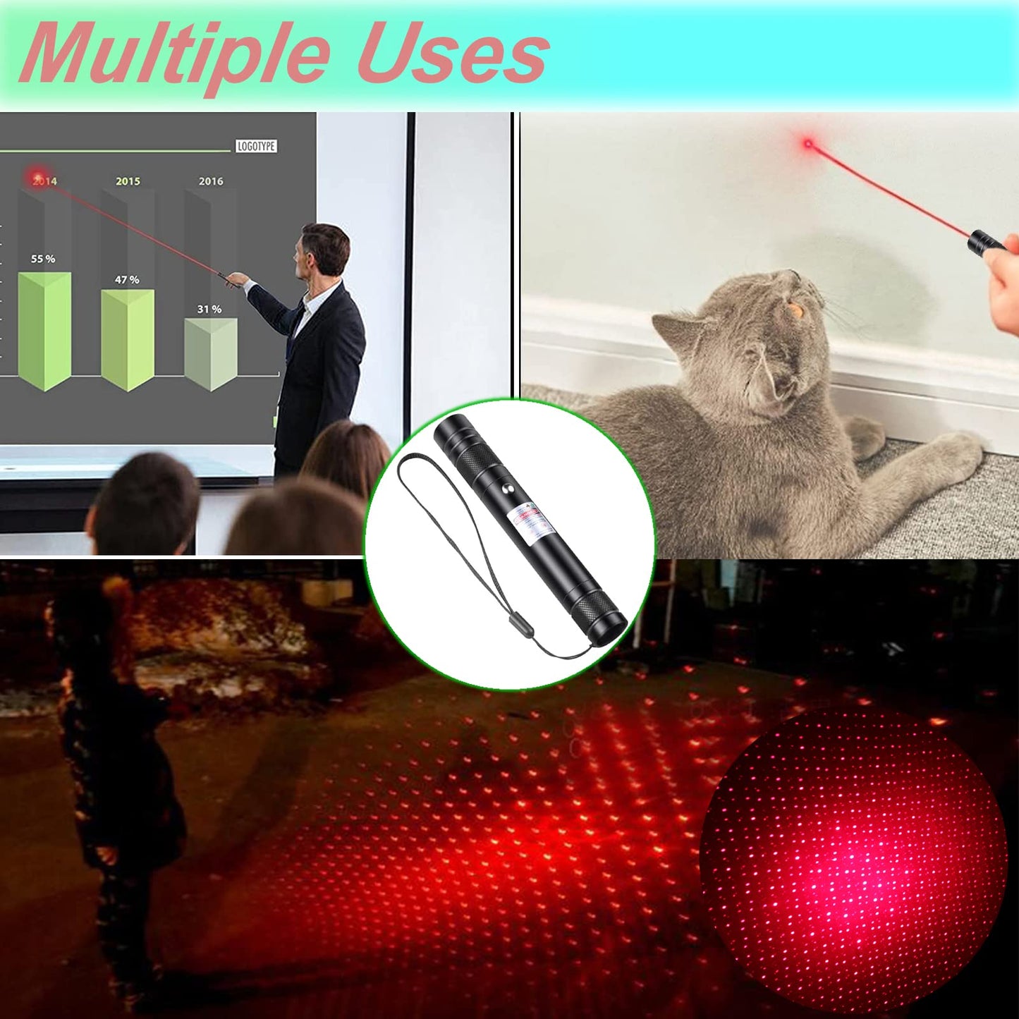 MEUSNO Red Laser Pointer Cat Toy, Red High Power Laser Pointer Long Range Strong Laser Light Pointer for Cats Dogs Toy Rechargeable Pointer Laser for Presentations Teaching Outdoor Cat Laser Toy