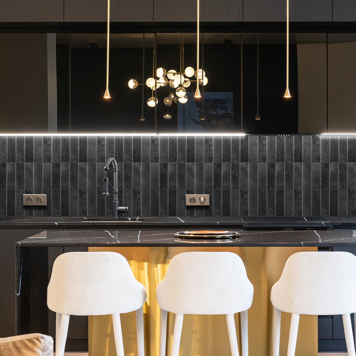 AdoDecor Peel and Stick Tile，New Upgrade Thicker Design Self Adhesive 12" x 12" Large Premium Peel and Stick Backsplash for Kitchen (Dark Grey).