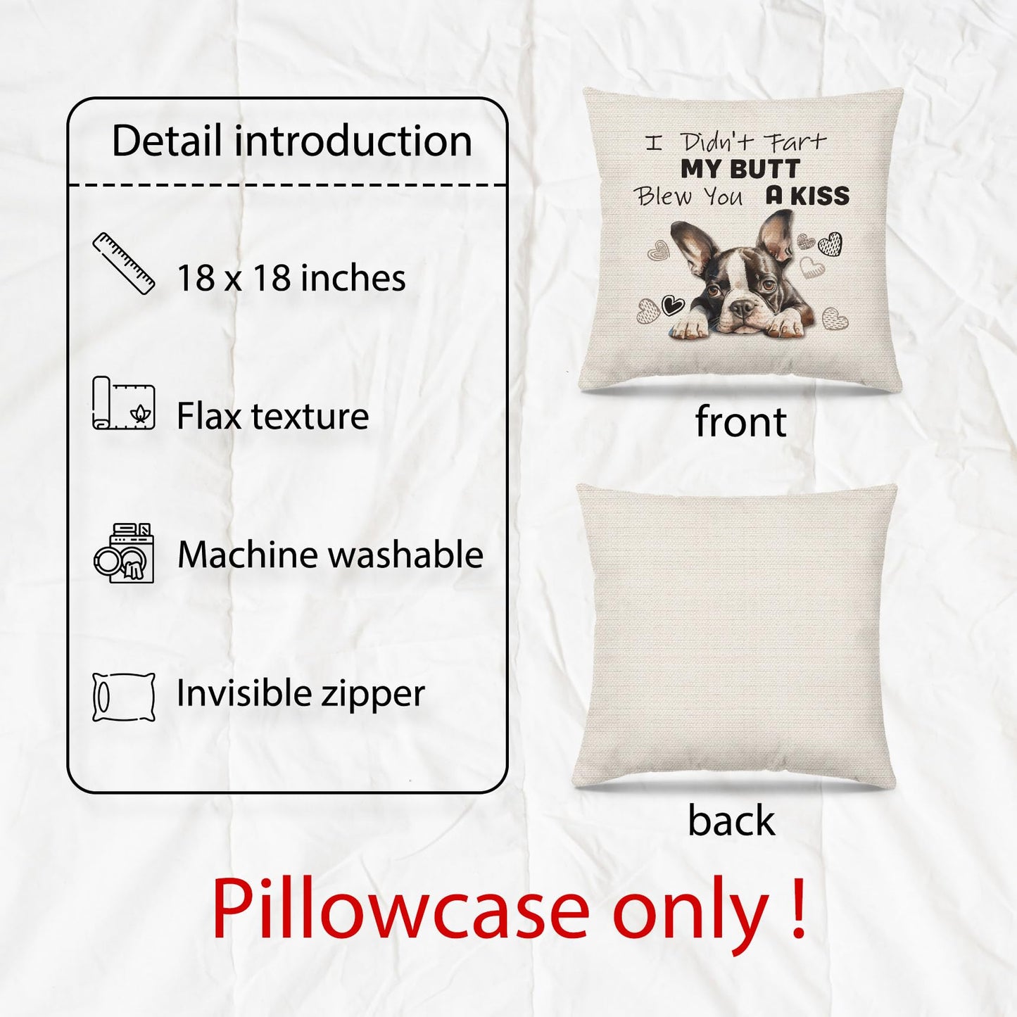 PUHEI Boston Terrier Pillow Covers 18x18, Gifts for Dog Lovers, Decor, Mom Gifts, Pillow Case