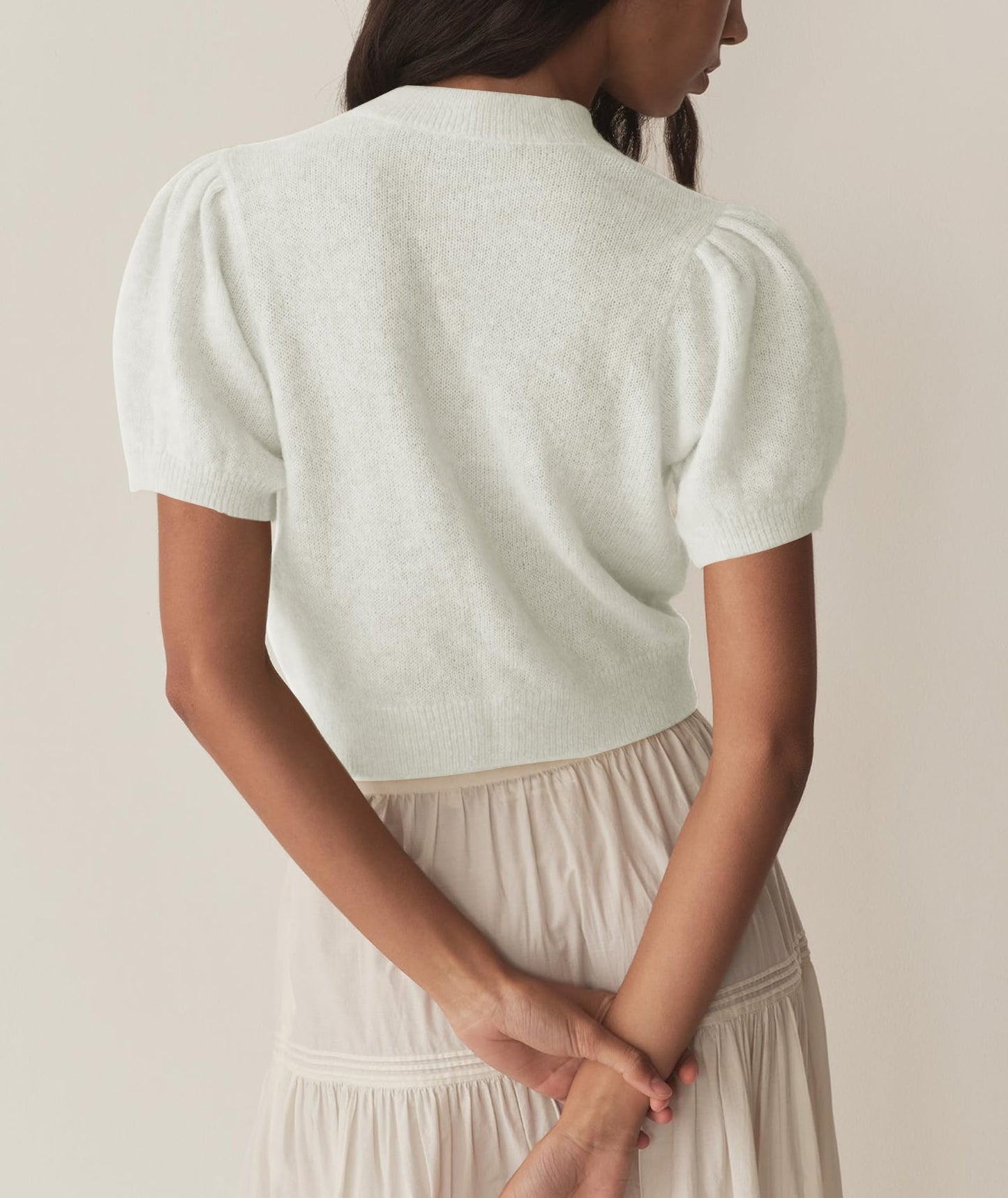 Short Sleeve Cardigan Sweater for Women Cropped Summer Lightweight Button Down y2k Knit Crop Cardigans White M