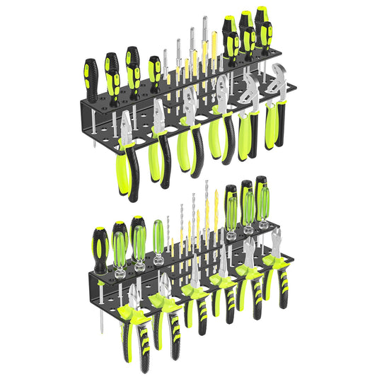 Power Tool Organizer Wall Mount,Heavy Duty Metal 4 Layer 8 Slots Drill Holder,Garage Cordless Storage Rack with Screwdriver Plier Hammer Holder for Workshop Carport Basement