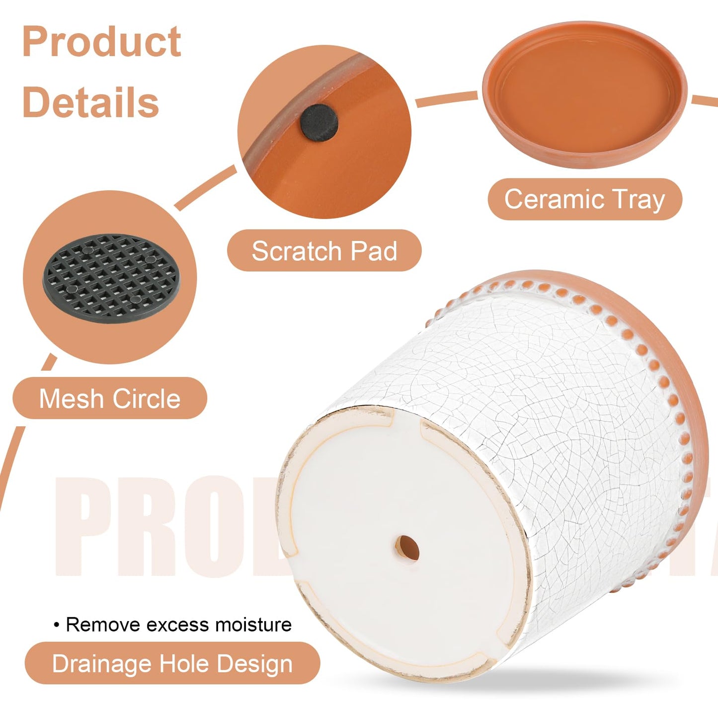 KERUITA 8 Inch Ceramic Plant Pot with Drainage and Saucer – Crackle Glaze White, Large House Plant Pot, Planters for Indoor Plants, Pots for Indoor Plants, Decorative Ceramic Pot for Home & Office