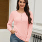Minetom Women's Long Sleeve Henley Tops Smocked Puff Sleeve Tops Casual Shirts Blouses Pink