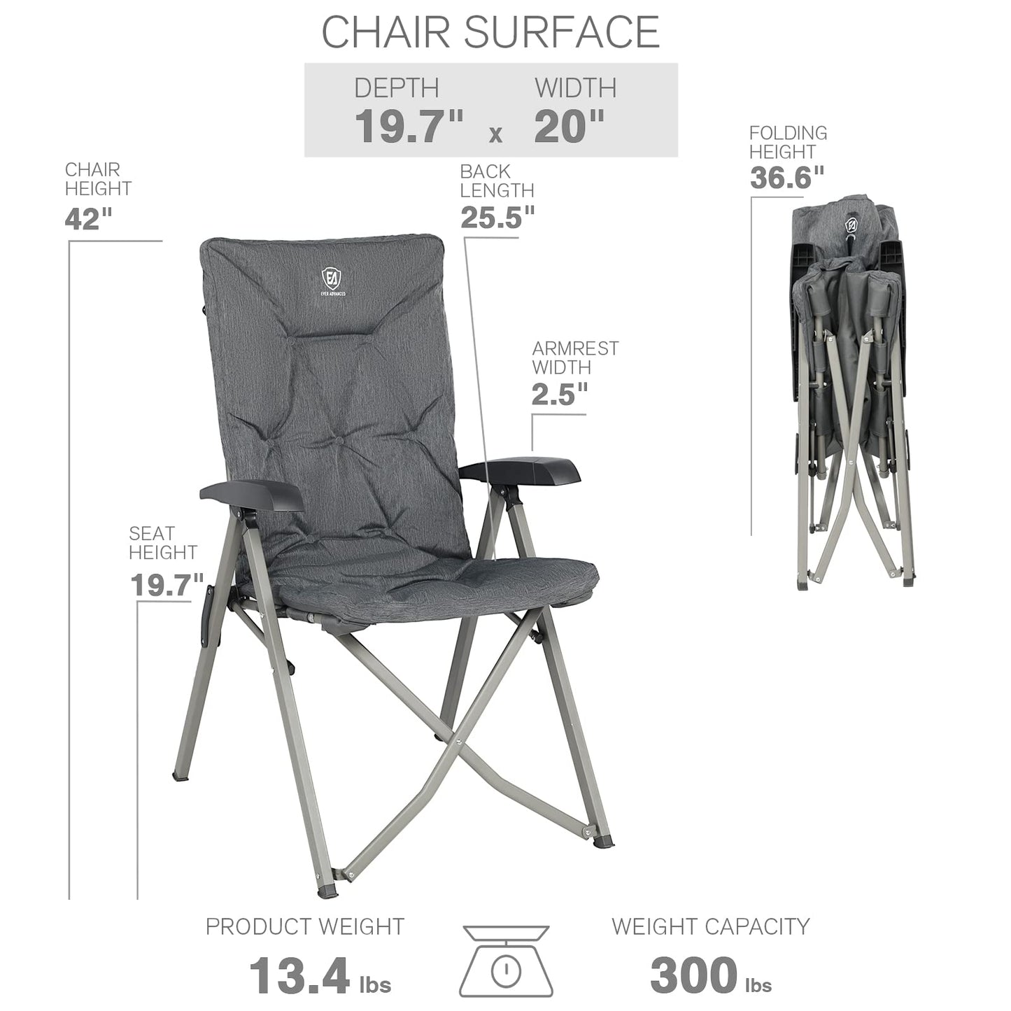 EVER ADVANCED Folding Camping Recliner Chair Fully Padded with Adjustable High Back Support Portable for Adults Patio Reclining Chair