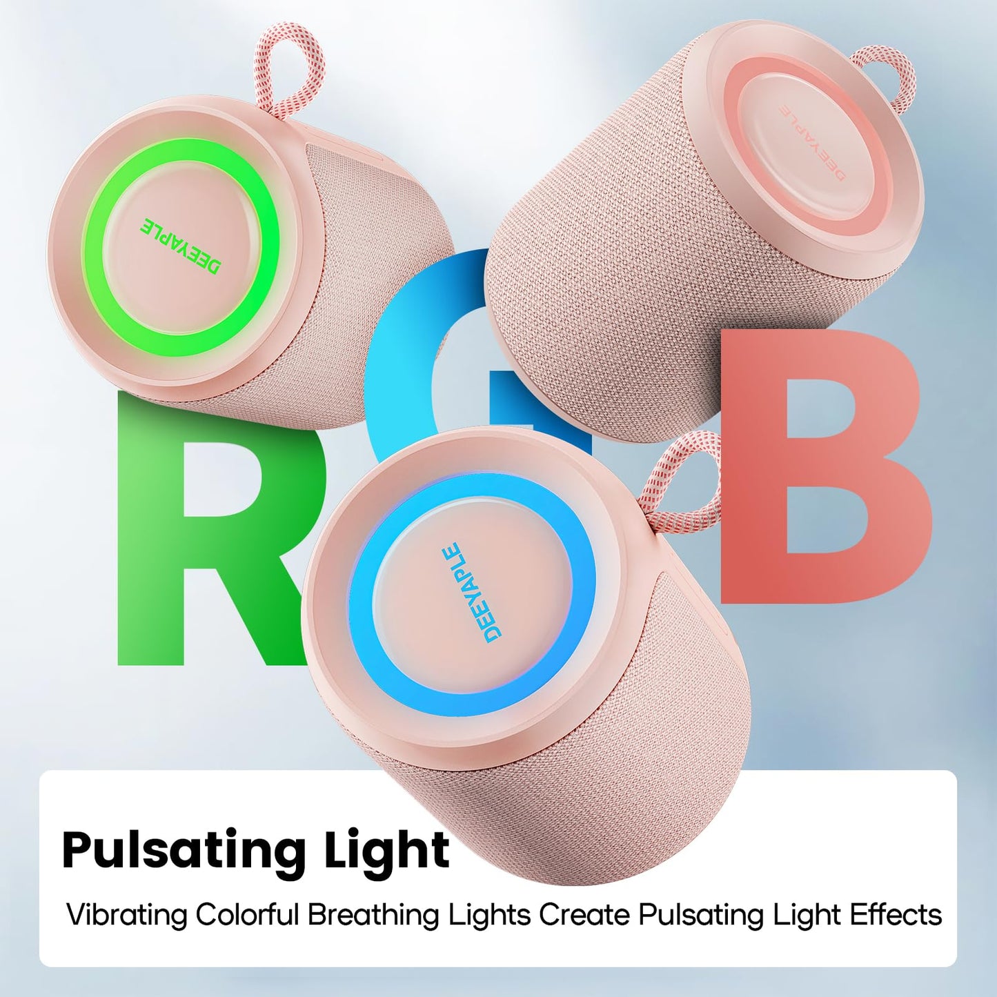 Bluetooth Speaker Wireless,IP67 Waterproof & Dustproof Portable Speaker with Lights,15W Loud Stereo Sound, 2500mAh Battery All Day Playtime, TWS Pairing, BT5.3, Home/Party/Outdoor/Beach (Pink)