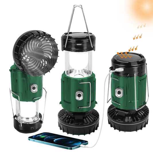 2024 Solar Camping Lantern with Fan,Rechargeable Camping Fans Charging for Phone, Battery Operated Light for Hurricane Power Outage Tent Emergency Camping Gear Must Haves, Christmas gifts for Mens Dad