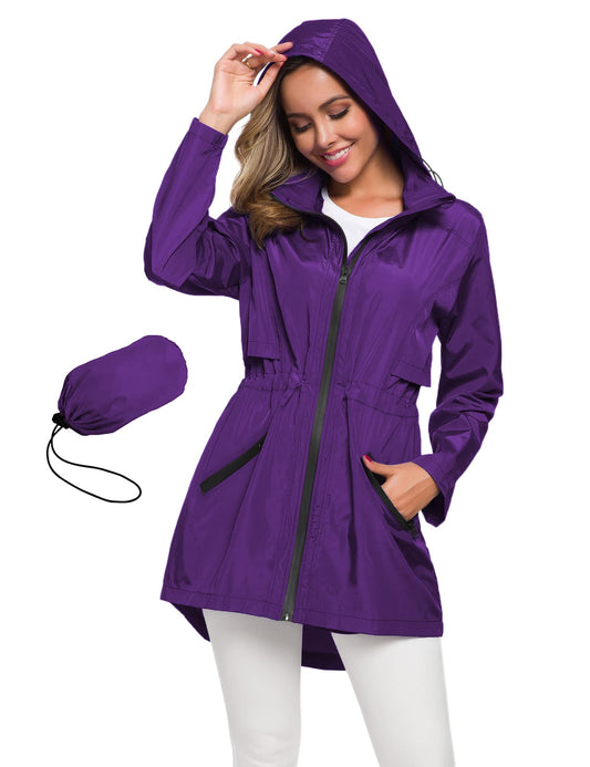 Avoogue Women'S Raincoats Rain Jackets Trench Coats Lightweight Foldable Rain Jackets Purple M