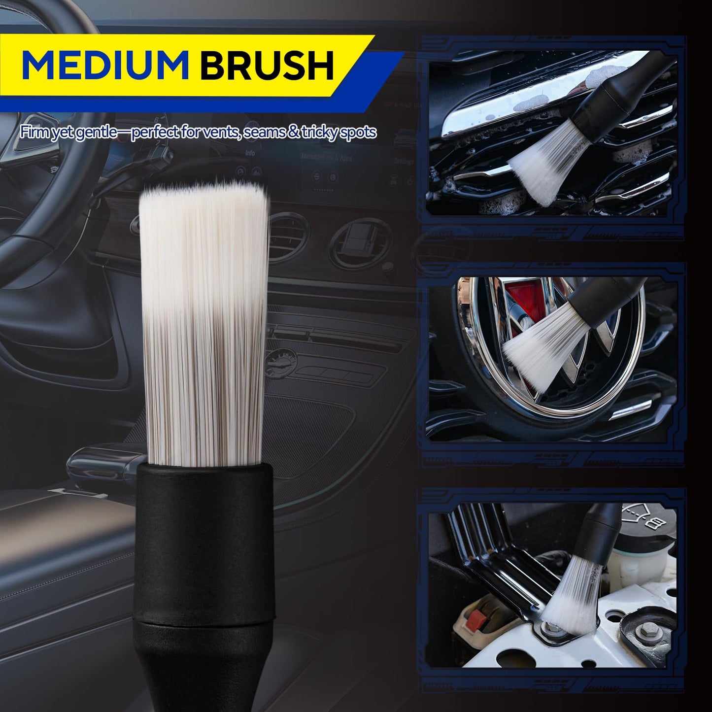 JsqFogey 7PCS Car Detailing Brush Kit - Ultra Soft Boars Hair Car Interior Detailing Brushes, Includes 4 Different Brushes, Multi-use for Cleaning Interior or Exterior - Perfect Car Accessory Gift