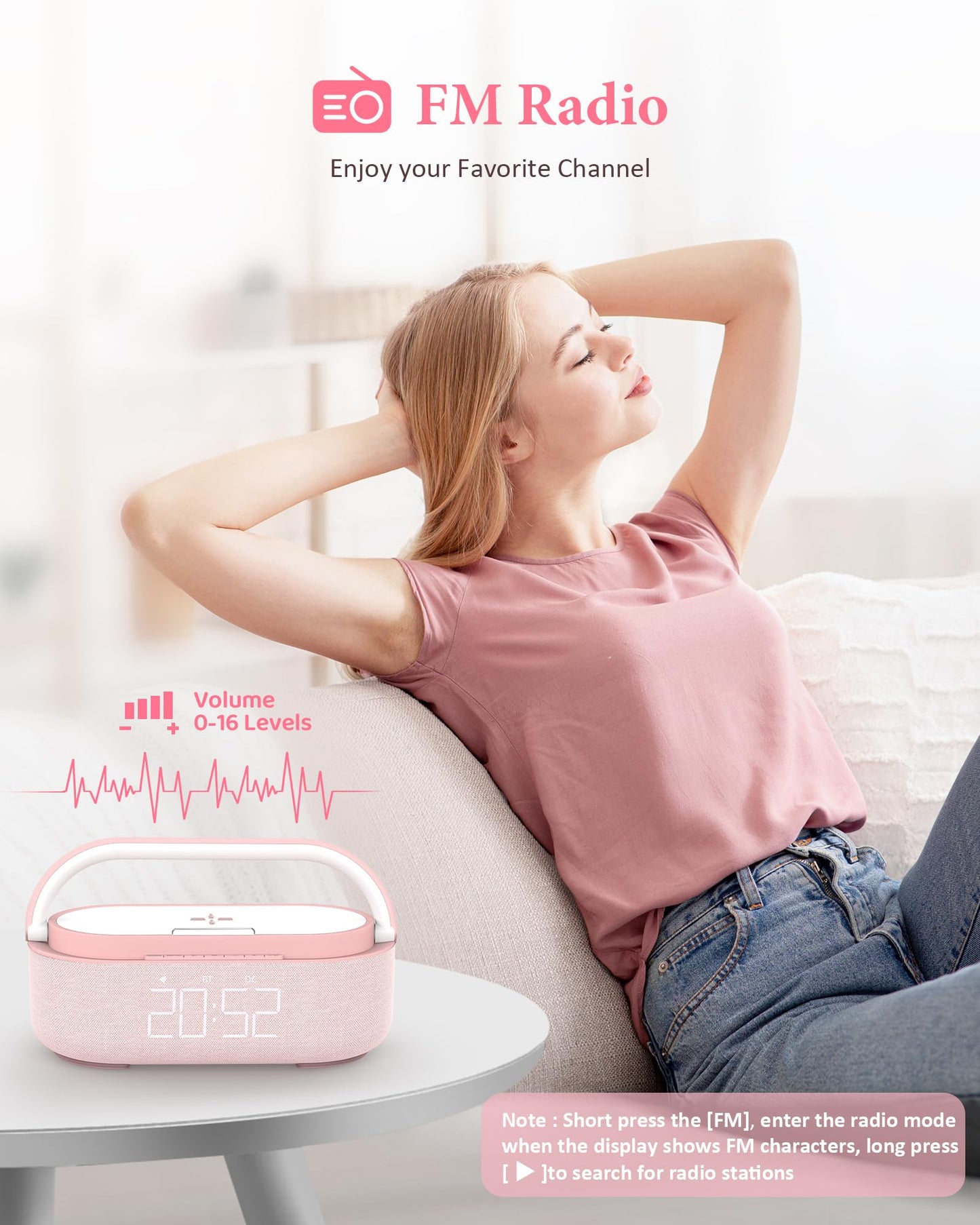 COLSUR Bluetooth Speaker with Wireless Charger, FM Radio, Dimmable LED Night Light, Dual Wireless Speakers, 2500mAh Portable Speaker for Home Decoration, Bedroom, Office, Gift