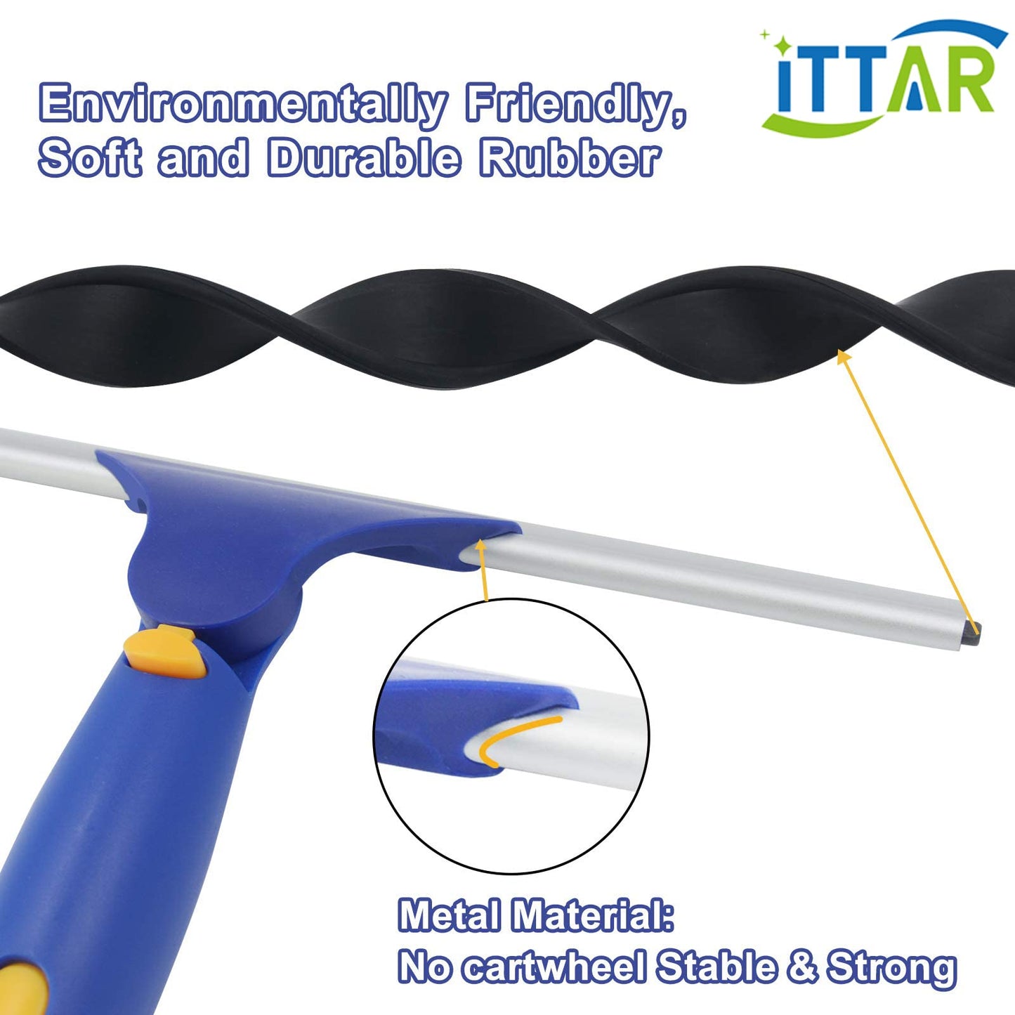 ITTAR Window Squeegee Cleaner Kit, Rotatable Rubber Squeegee and Microfiber Scrubber-2 Pads, Washing kit with 60" Telescopic Stainlees Steel Pole, Window Cleaning Tool for Home Shower Car Windshield