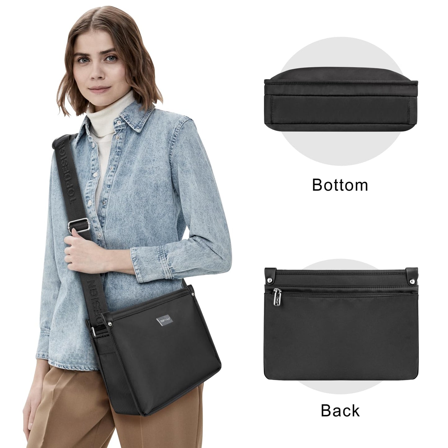 TOPDesign Lightweight Women Crossbody Bag, Shoulder Purse with Multiple Pockets, Triple Zip Handbag with Adjustable Shoulder Strap, Red