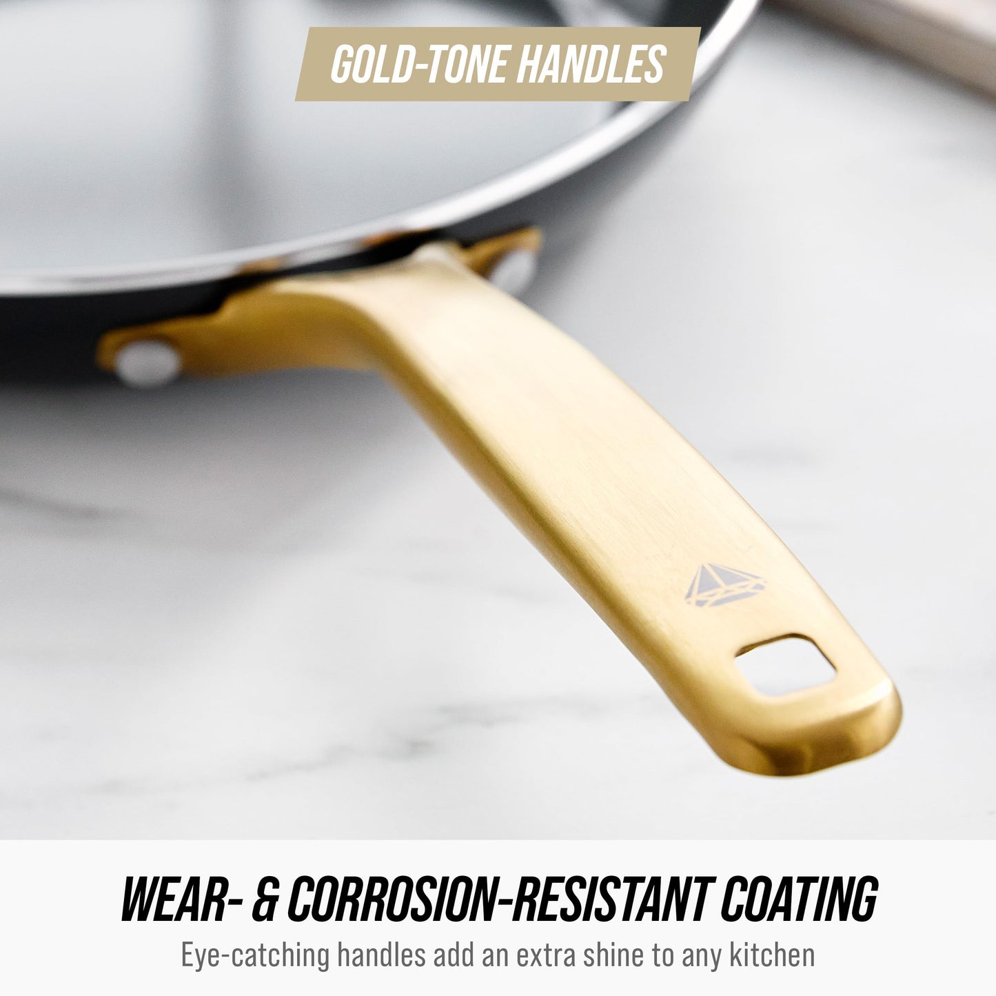 Blue Diamond 14 Piece Induction Nonstick Cookware Set, Diamond Infused PFAS-Free Ceramic Nonstick Pots & Pans, Durable Metal Utensil Safe, Dishwasher Safe, Oven & Broiler to 600F, Black/Gold