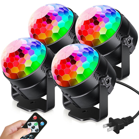 Luditek 4-Pack Sound Activated Party Lights with Remote Control Dj Lighting, Disco Ball Light, Stage Lamp Strobe Light for Home Room Dance Parties Karaoke Wedding Decorations Christmas