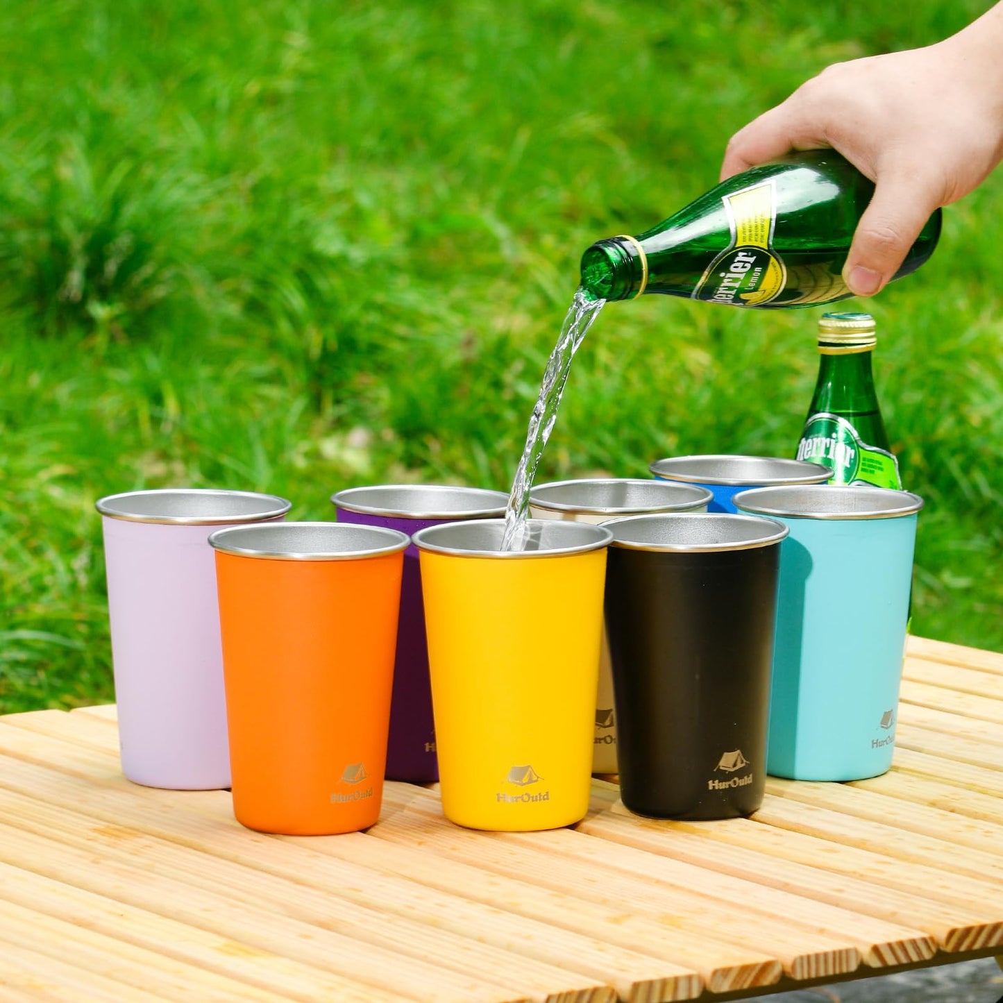 HurOutd 4 Pack Stainless Steel Cups 16oz - Colorful Stackable Metal Drinking Glasses for Camping, Travel, Shatterproof Tumblers