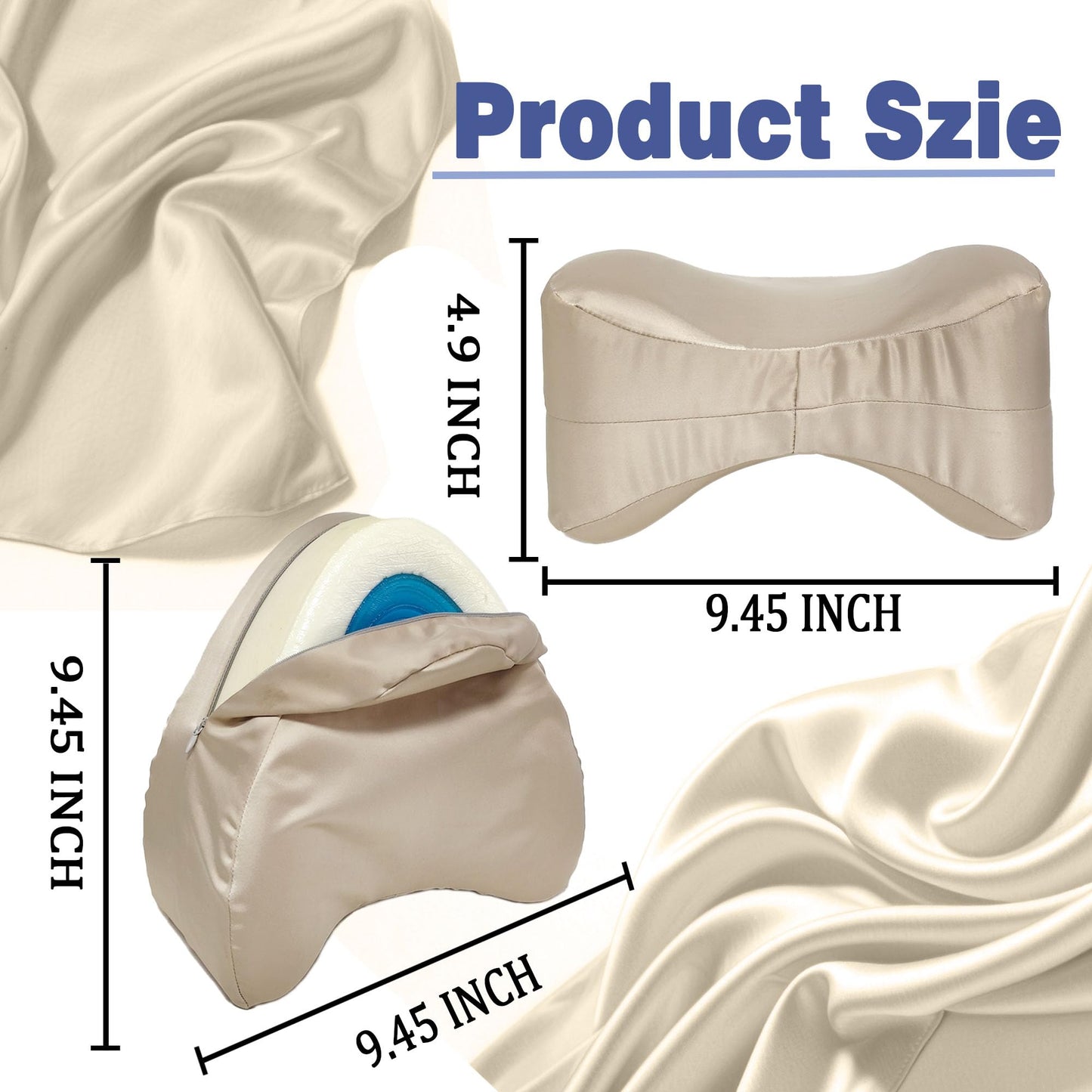 xcivi Satin Pillowcase for Contour Memory Foam Side Sleeper Support Pillow, Pillowcover for Knee Pillow, Smooth & Soft Pillow Cover (Champagne)