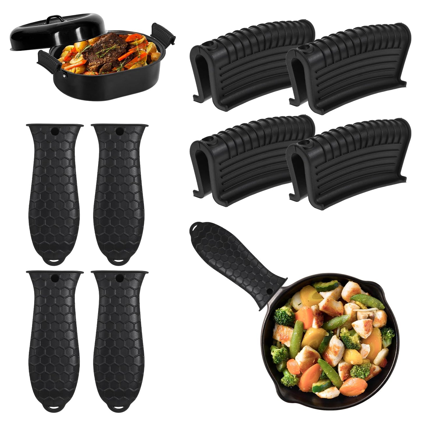 8 Pack Silicone Hot Handle Holder Cover Cast Iron Handle Cover Silicone Pot Holders Heat Resistant Assist Pan Handle Sleeve Non-Slip Pot Handle Covers for Cast Iron Skillet Metal Pan