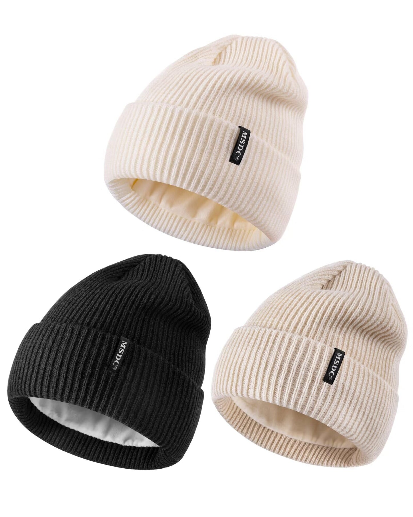 MSDC Gorros para mujer, paquete de 3, sombreros de invierno para mujeres y hombres, forro polar cálido para clima frío, gorro para mujer, gorra de calavera de moda