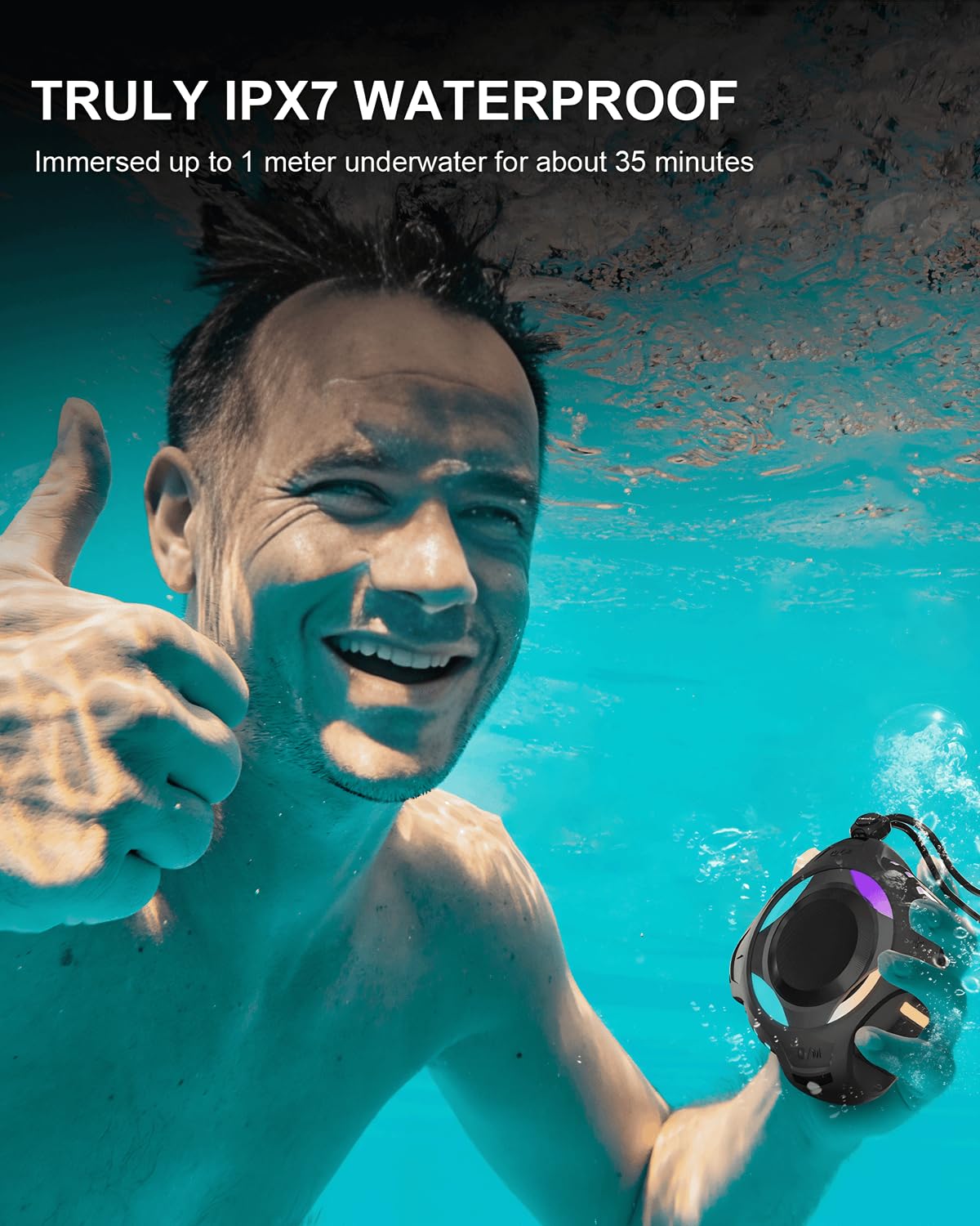 comiso Waterproof Speaker with Robust Bass, Shower Speaker with Dynamic Light, TWS Mode, Loud HD Sound, IP67 Waterproof, 2000mAh, Portable Wireless Speakers for Home, Outdoor/Kayak, Gift for Unisex.