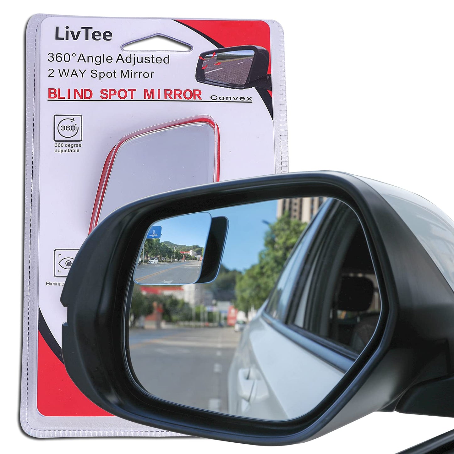 LivTee Blind Spot Mirror, 2" Round HD Glass Frameless Convex Rear View Mirrors Exterior Accessories with Wide Angle Adjustable Stick for Car SUV and Trucks, Pack of 2