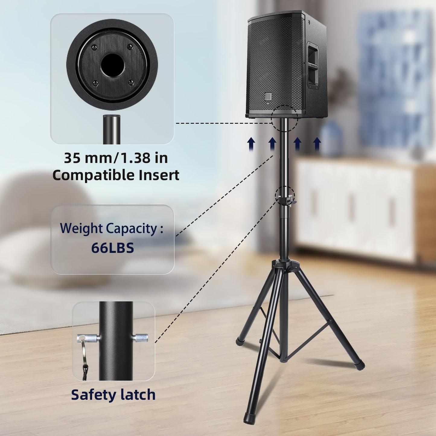 GZGDLJQ Speaker Stands Pair, Universal Speaker Tripod Stand Adjustable Height from 35 to 60 Inch Heavy Duty with 35 MM Compatible Insert for Stage